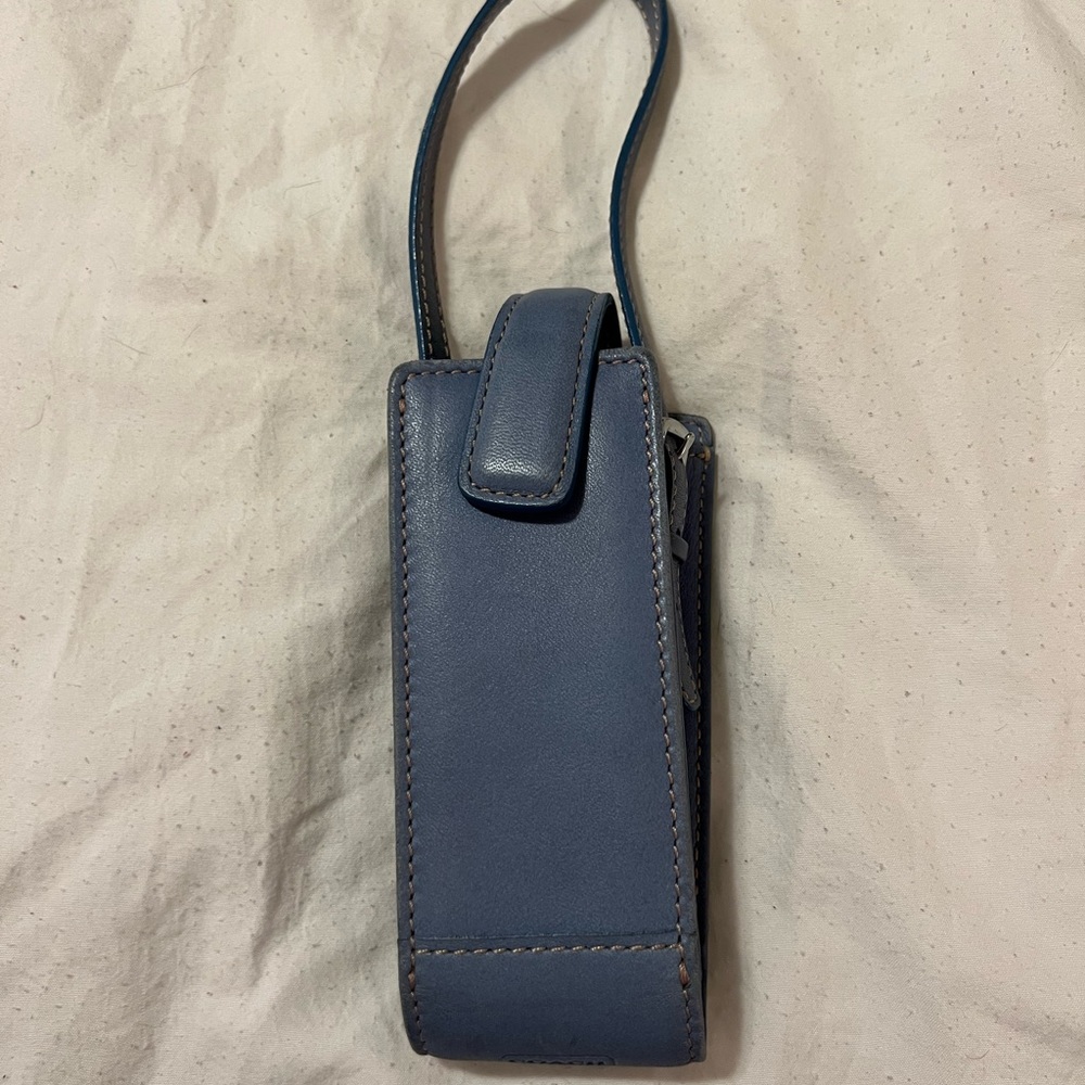 Baby blue leather Coach phone holder